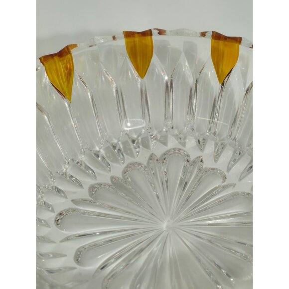 Vintage Glass Bowl With Amber Tinted Petal Detailing & Diamond Cut Design - Picture 9 of 10
